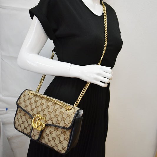 GUCCI GG Marmont Small Matelasse Canvas Shoulder Bag Black 443497