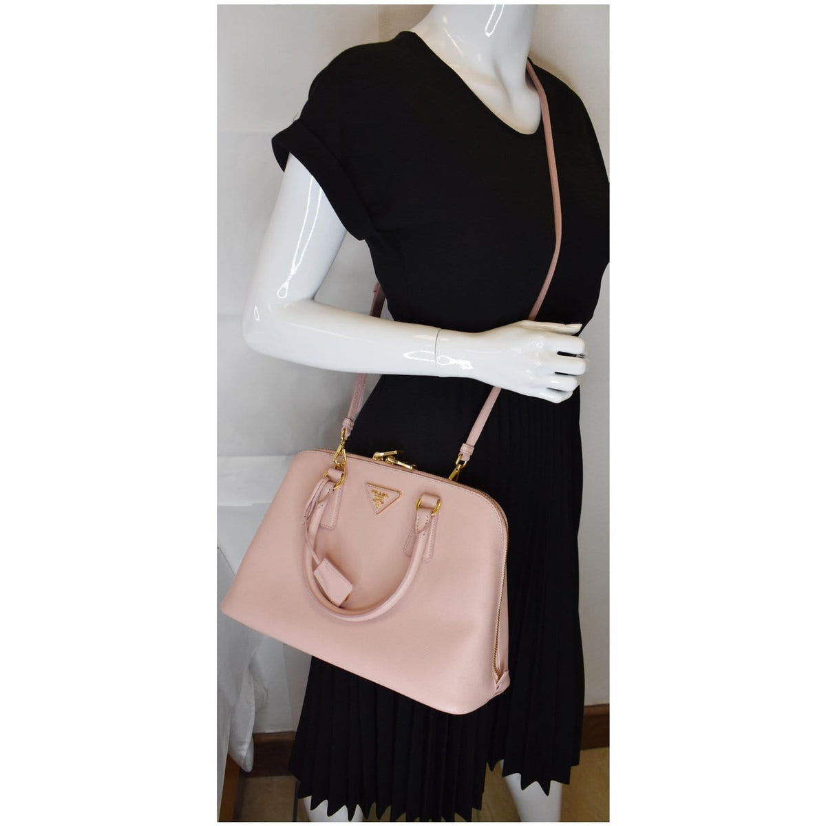 PRADA Promenade Small Saffiano Leather Shoulder Bag Pink