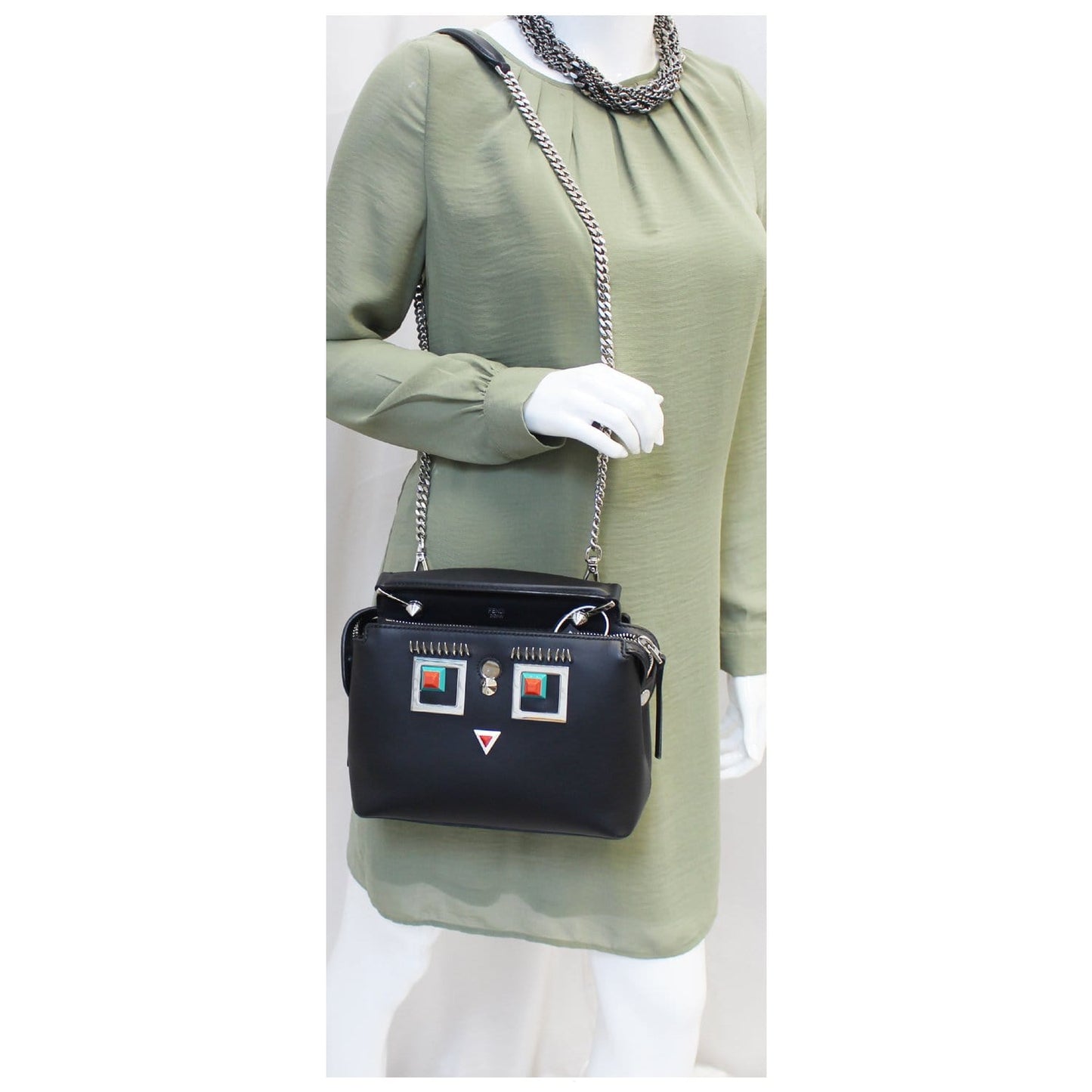 FENDI DotCom Faces Click Top Handle Embellished Leather Shoulder Handbag - Last Call