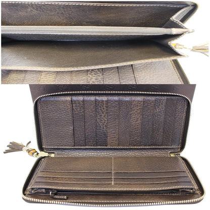 GUCCI Bamboo GG Canvas Zippy Organizer Wallet Beige 232977