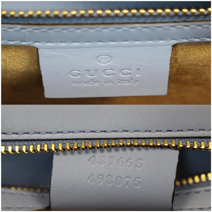 GUCCI Sylvie Embroidered Leather Medium Top Handle Bag Blue 431665