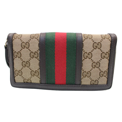 GUCCI Vintage Web GG Canvas Zip Around Wallet Beige