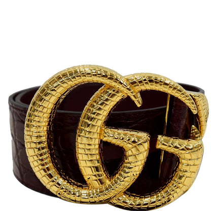 GUCCI Lizard Double G Buckle Calfskin Leather Belt Bordeaux Size 80/32 563696 - 15% OFF
