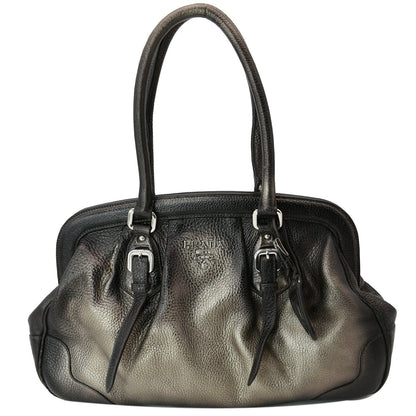 PRADA Gradient Antik Frame Leather Satchel Bag Bronze Metallic