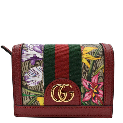 GUCCI Ophidia Flora GG Supreme Canvas Card Case Wallet Red 523155