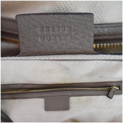 GUCCI Soho Top Handle Pebbled Leather Tote Bag Taupe 282308