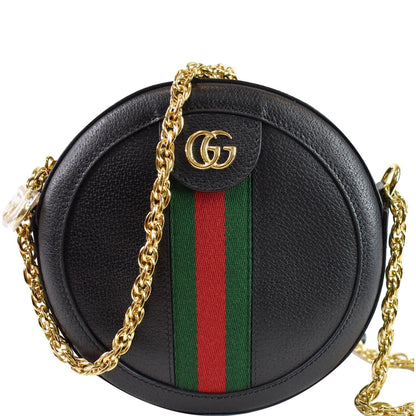 GUCCI Ophidia Mini GG Round Web Leather Crossbody Bag Black 550618