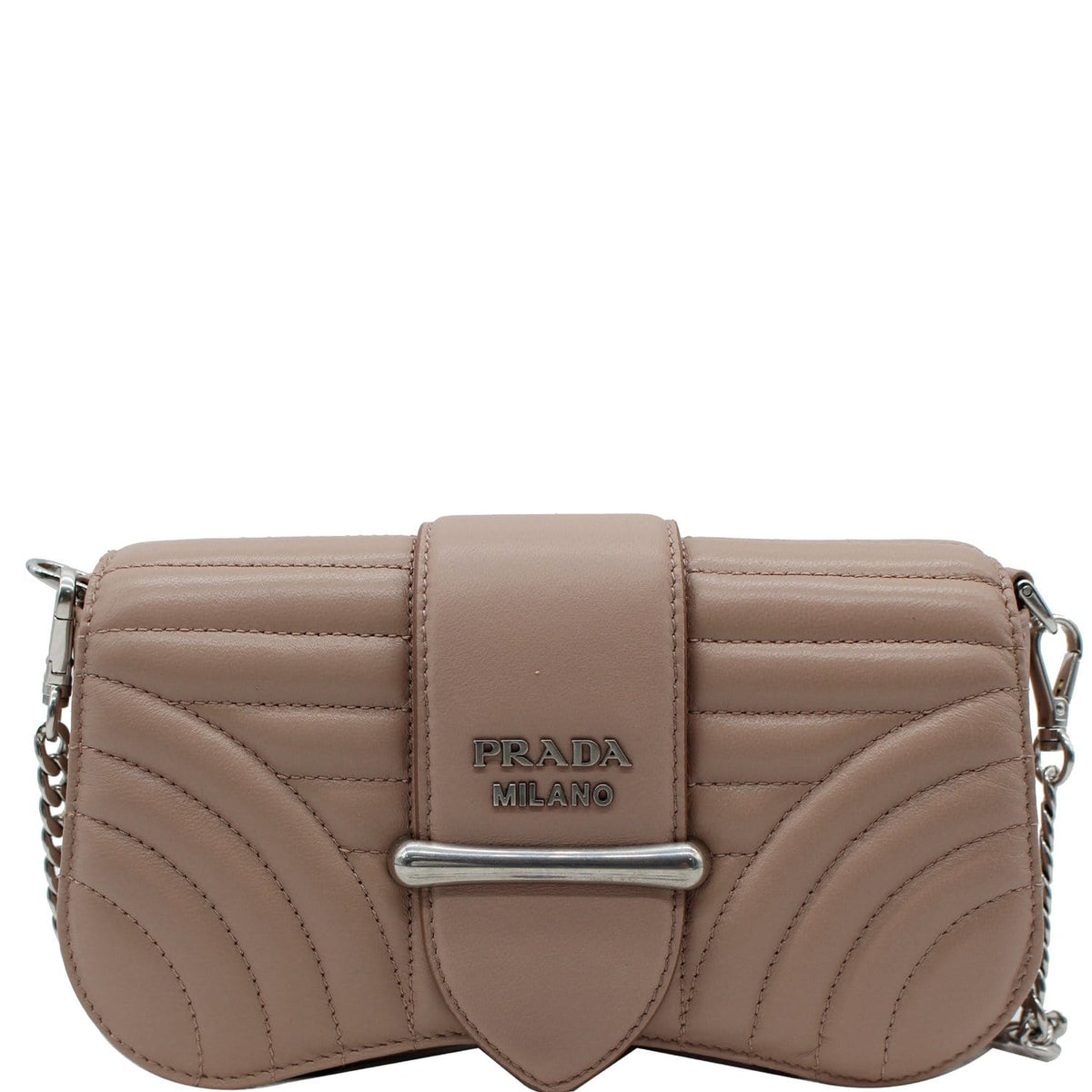 PRADA Mini Sidonie Nappa Diagramme Leather Chain Crossbody Bag Nude