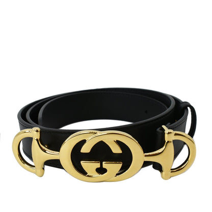 GUCCI Horsebit Interlocking Leather Belt Black 550122 Size 95/38