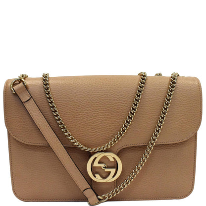 GUCCI Interlocking GG Calfskin Leather Shoulder Bag Brown 510303