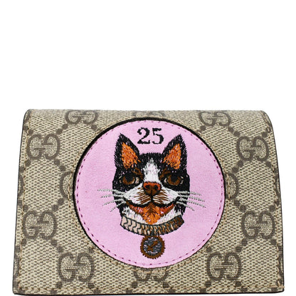 GUCCI Bosco Patch GG Supreme Canvas Card Case Wallet Beige 506277