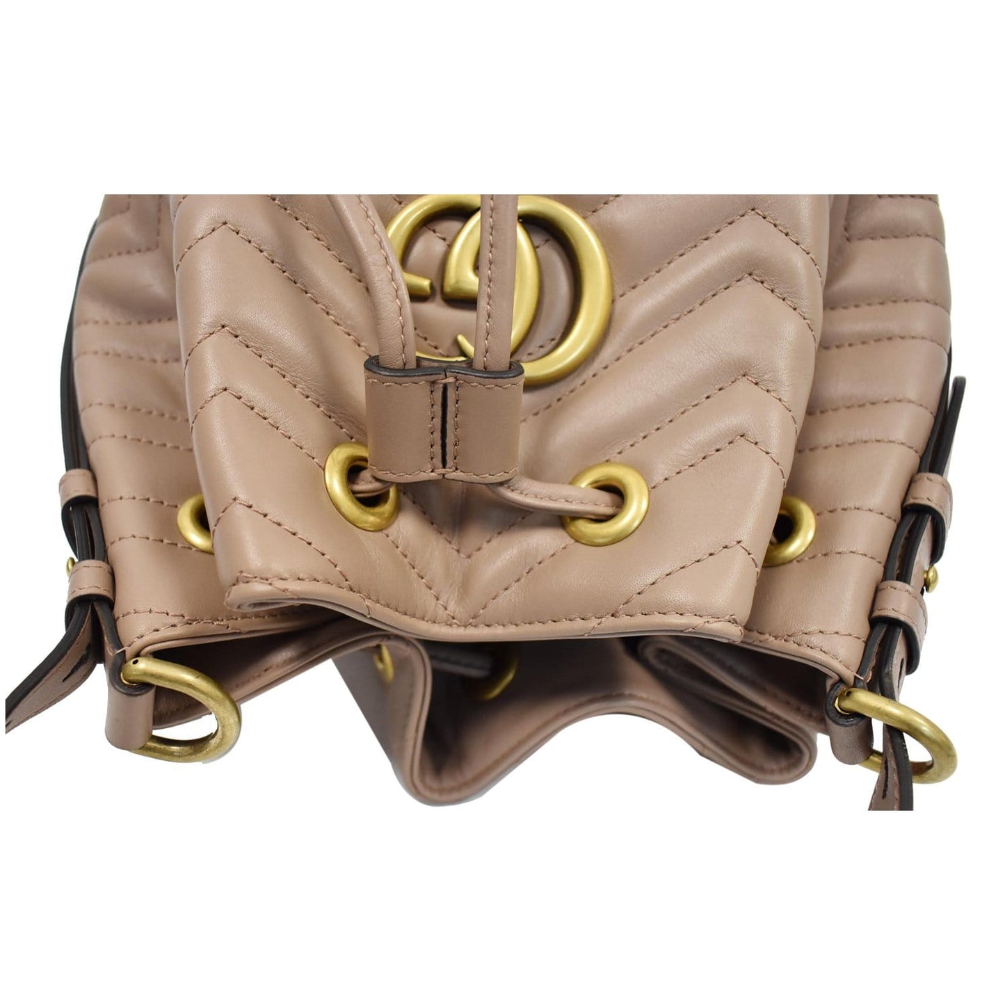 GUCCI Matelasse GG Marmont Quilted Bucket Shoulder Bag Nude 476674