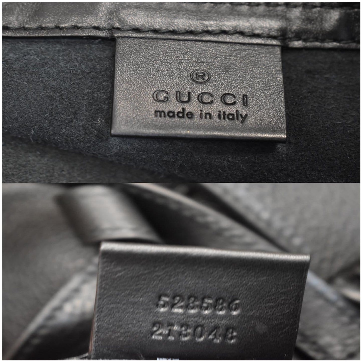 GUCCI Logo Print Calfskin Leather Drawstring Backpack Bag Black 523586