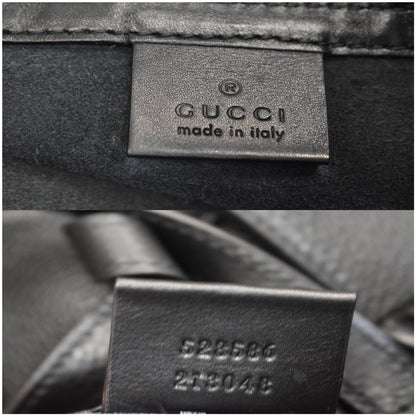 GUCCI Logo Print Calfskin Leather Drawstring Backpack Bag Black 523586