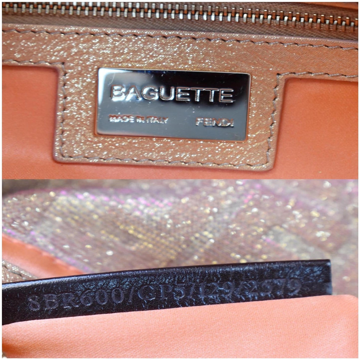 FENDI Glitter Zucca Canvas Magnetic Baguette Bag Metallic Pink