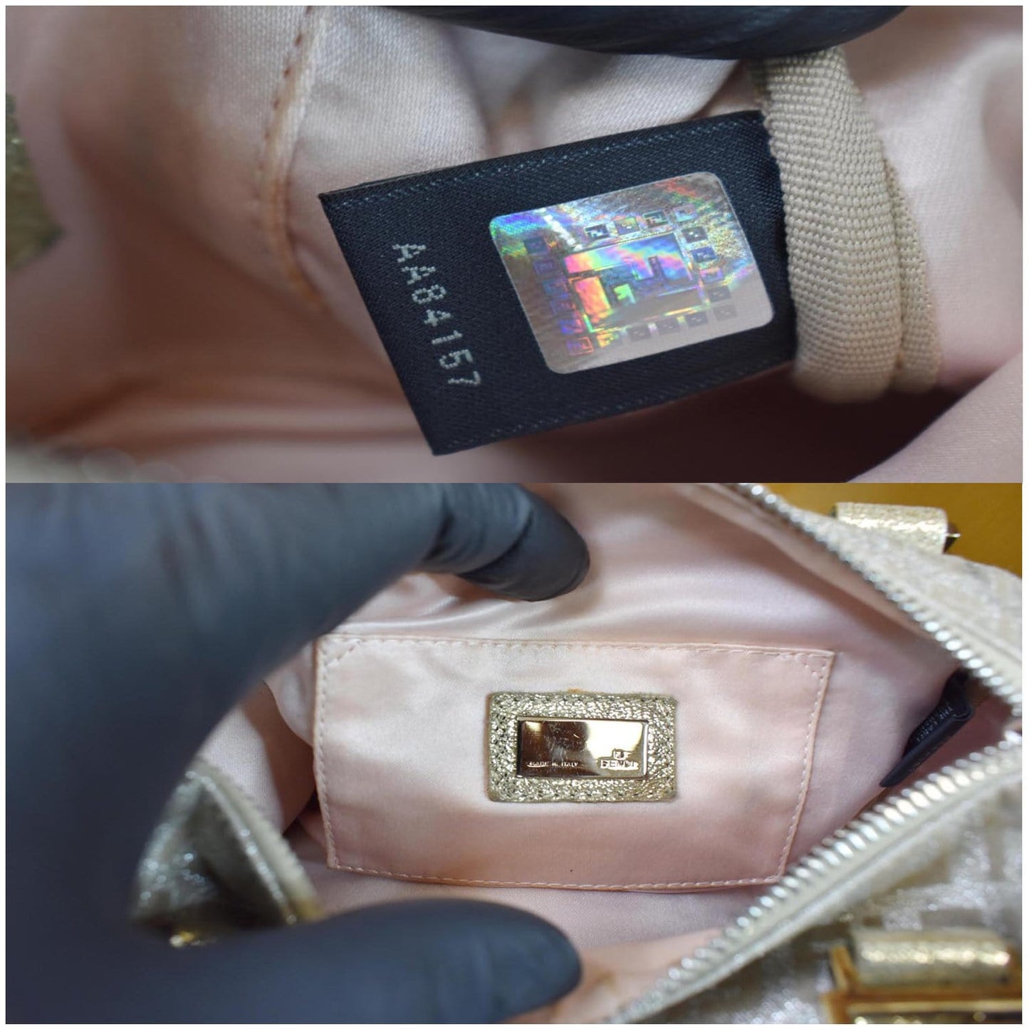 FENDI Selleria Zucca Canvas Leather Boston Bag Gold