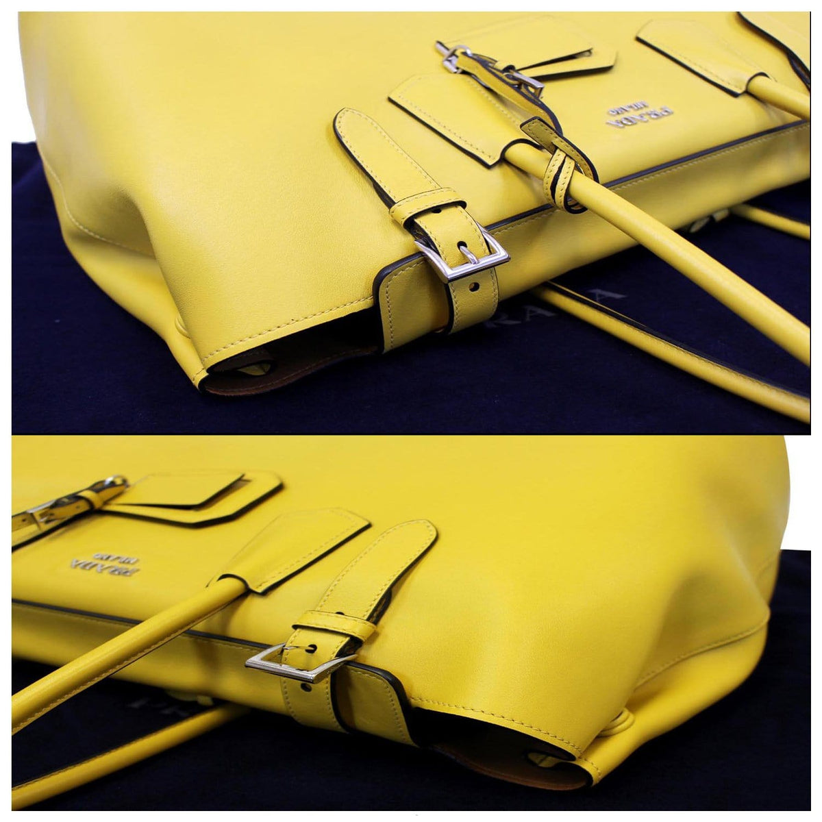 PRADA City Calf Buckle Tote Bag Yellow