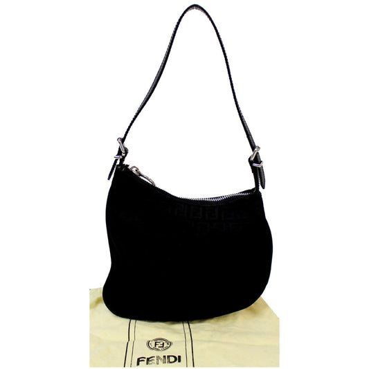FENDI FF Zucchino Small Oyster Shoulder Bag Black
