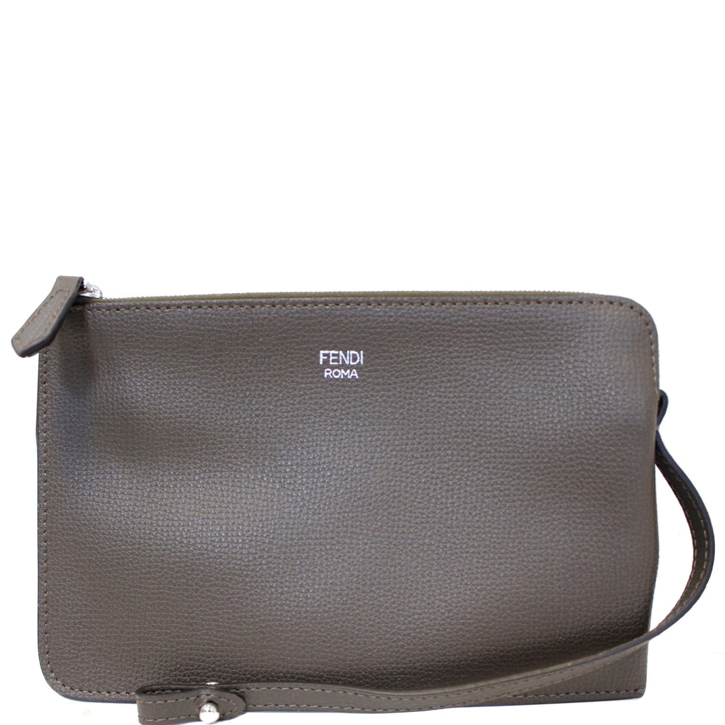 FENDI Leather Wristlet Pouch Charcoal