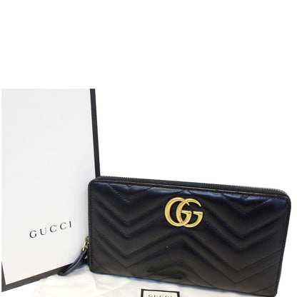 GUCCI Matelasse GG Marmont Zip Around Calfskin Wallet Black