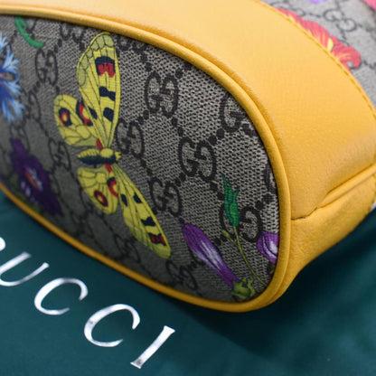 GUCCI Ophidia Flora Small GG Canvas Bucket Bag Yellow 550621