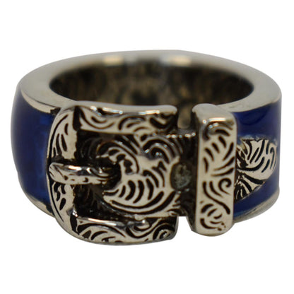 GUCCI Sterling Silver Enamel Buckle Ring Blue Size US 5 - 10% OFF