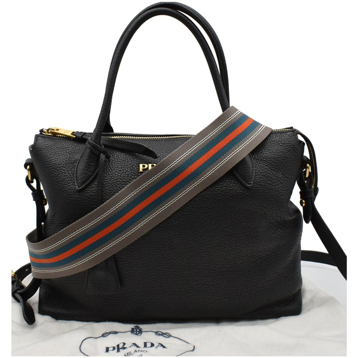 PRADA Vitello 1BA063 Phenix Leather Shoulder Bag Black