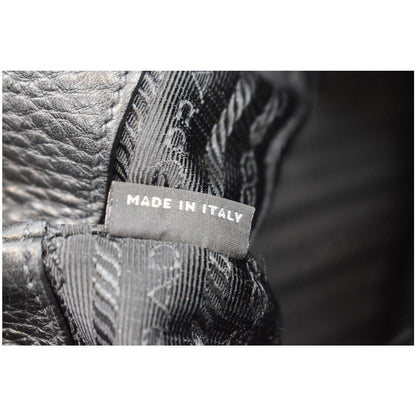 PRADA Logo Drawstring Leather Bucket Shoulder Bag Black