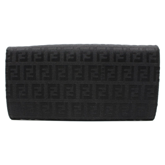 FENDI Zucchino Monogram Canvas Long Bi-Fold Wallet Black