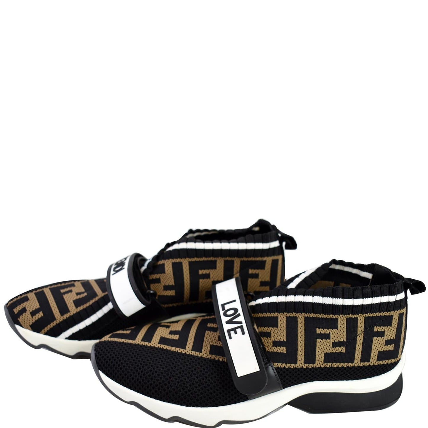 FENDI Rockoko Knit Fabric Sneakers Black Size 6