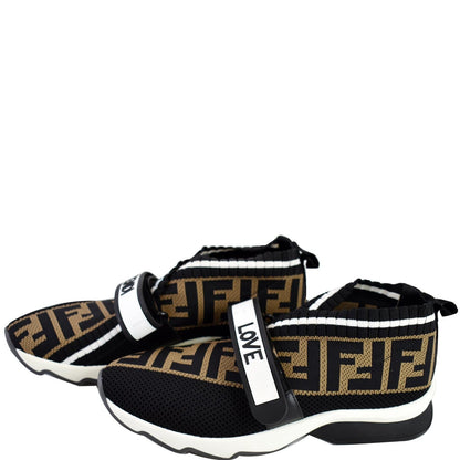 FENDI Rockoko Knit Fabric Sneakers Black Size 6