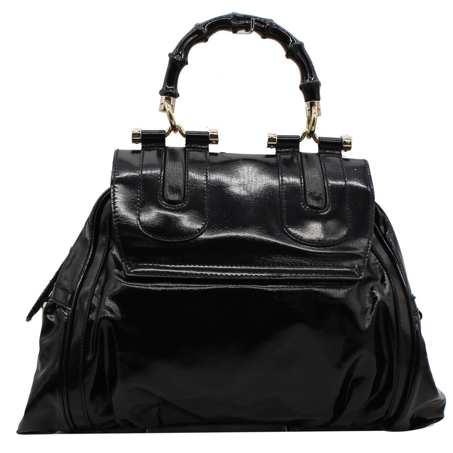 GUCCI Pop Bamboo Dialux Coated Canvas Top Handle Shoulder Bag Black 190256