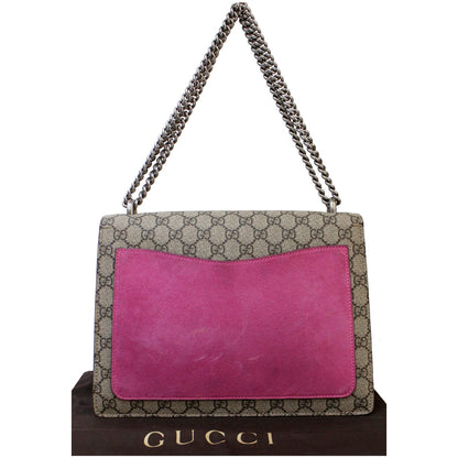 GUCCI Dionysus Embroidered Medium GG Supreme Shoulder Bag Beige