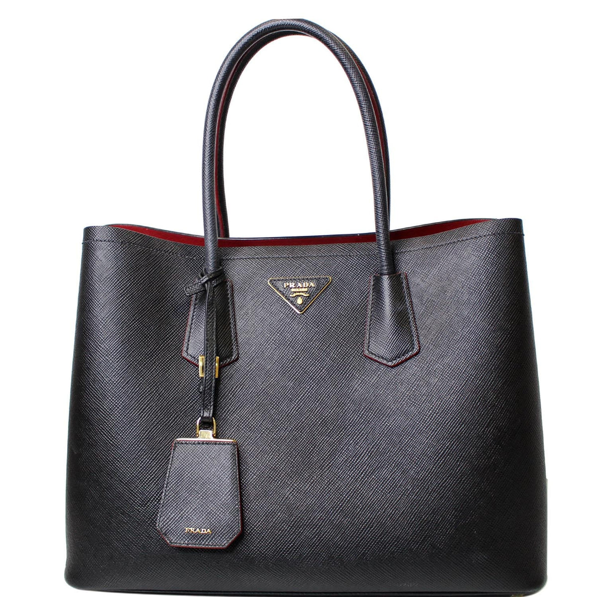 PRADA Double Handle Saffiano Leather Tote Bag Black