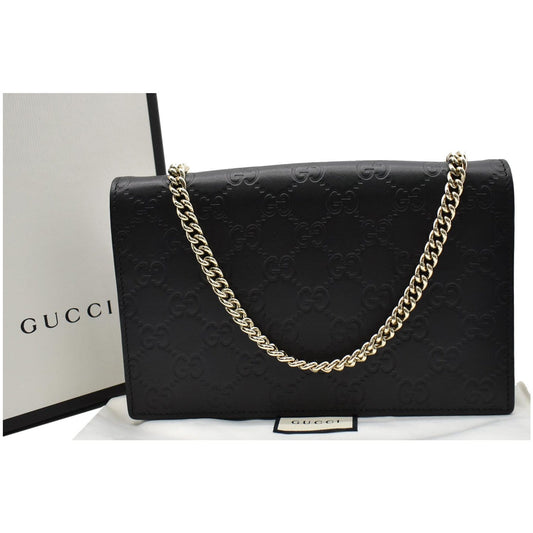 GUCCI Bow Leather Chain Wallet Black 431408