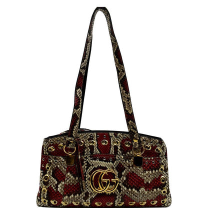 GUCCI Large Arli Snakeskin Leather Top Handle Shoulder Bag Multicolor 550130