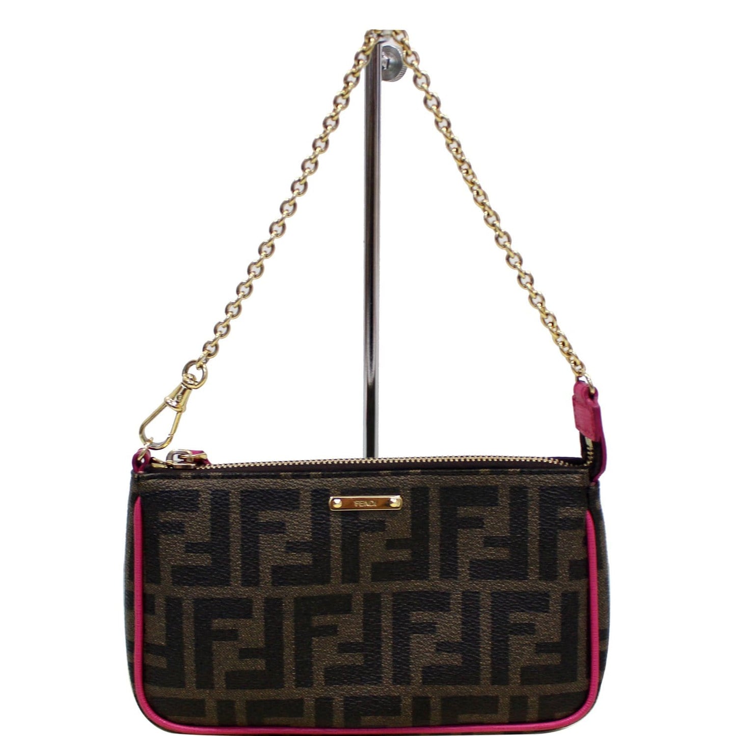 FENDI Spalmati Zucca Pochette Pouch Fuchsia
