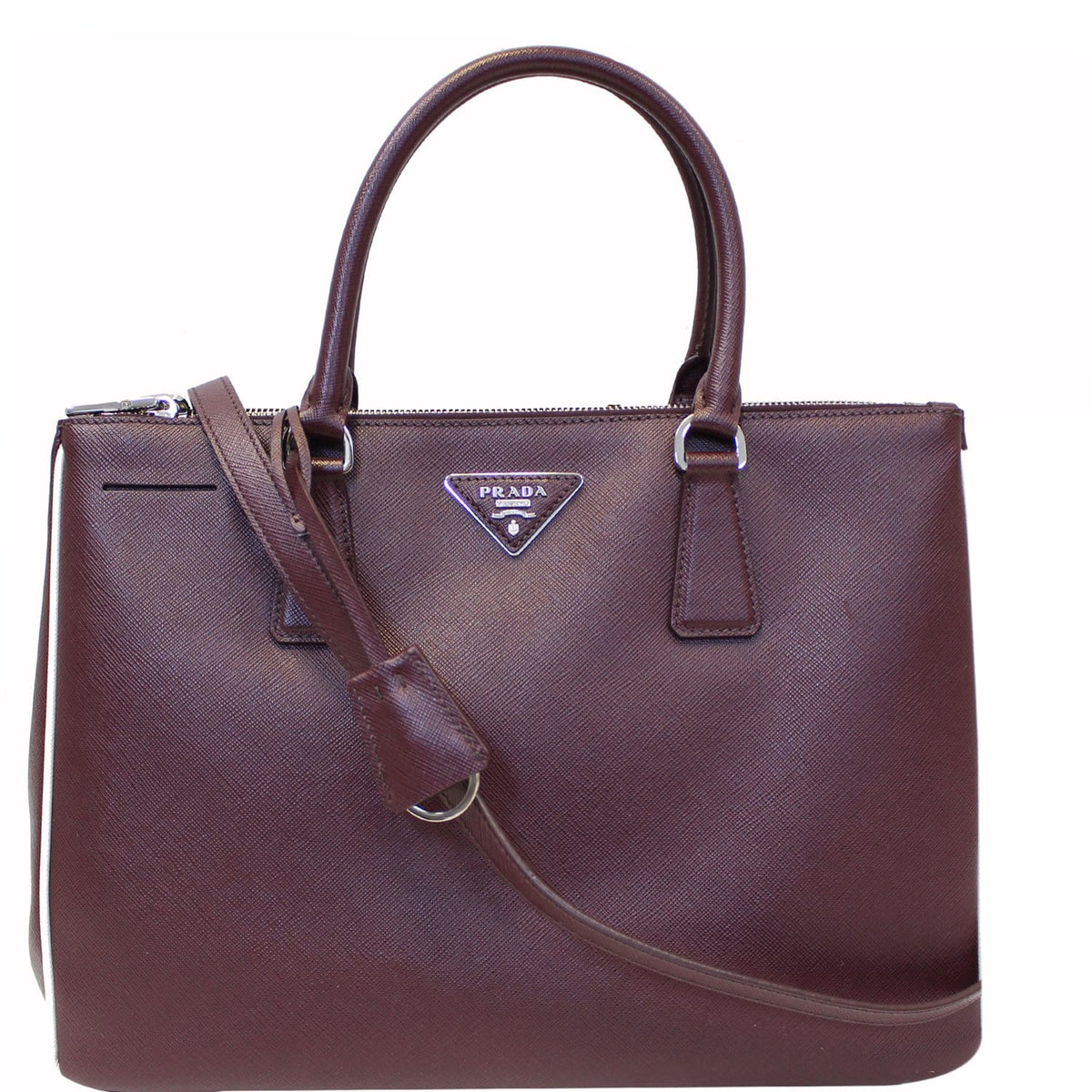 PRADA Lux Large Saffiano Leather Tote Shoulder Bag Burgundy