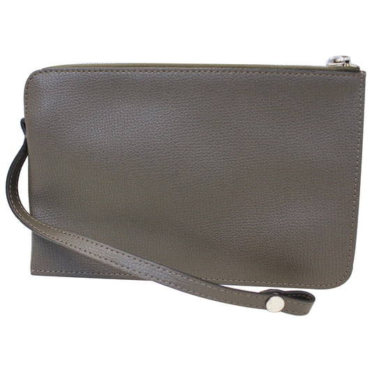 FENDI Leather Wristlet Pouch Charcoal
