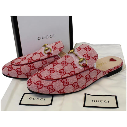GUCCI Princetown GG Canvas Horsebit Slippers Red US 9