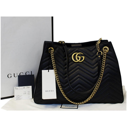 GUCCI GG Marmont Metelasse Medium Quilted Leather Shoulder Bag 453569 Black