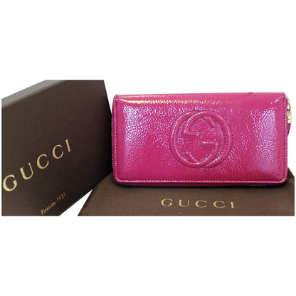 GUCCI Soho Interlocking G Leather Zip Around Wallet Fuchsia