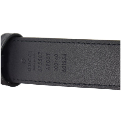 GUCCI Framed Double G Buckle Leather Belt Navy Blue 575587