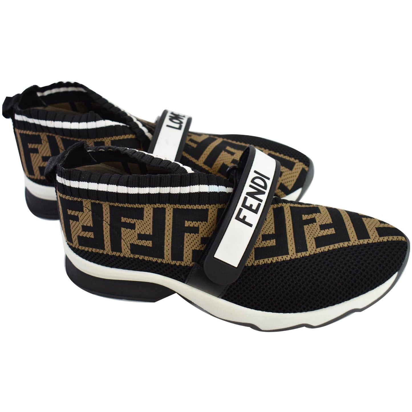 FENDI Rockoko Knit Fabric Sneakers Black Size 6