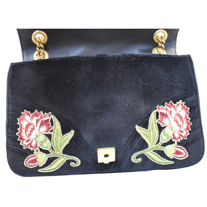 GUCCI Blind For Love Marmont Embroidered Velvet Shoulder Bag Black 443496