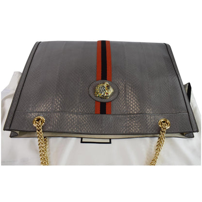 GUCCI Rajah Large Snakeskin Tote Shoulder Bag Dusty Grey