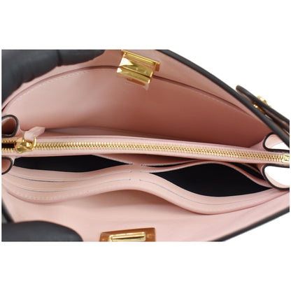 FENDI Peekaboo Iconic Twist Lock Leather Wallet Brown