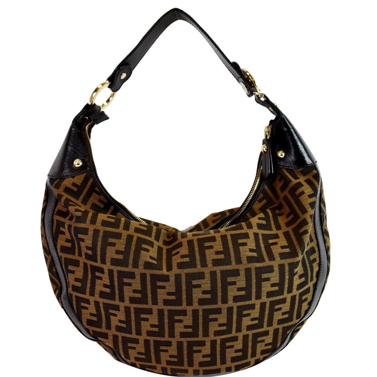 FENDI Half Moon Zucca Canvas Hobo Bag Brown