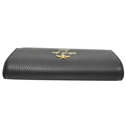 GUCCI Animalier Bee Blind For Love Leather Wallet Black 454070