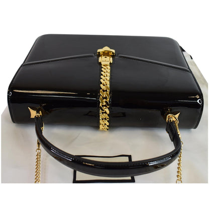 GUCCI Sylvie 1969 Patent Leather Mini Top Handle Bag Black 589478